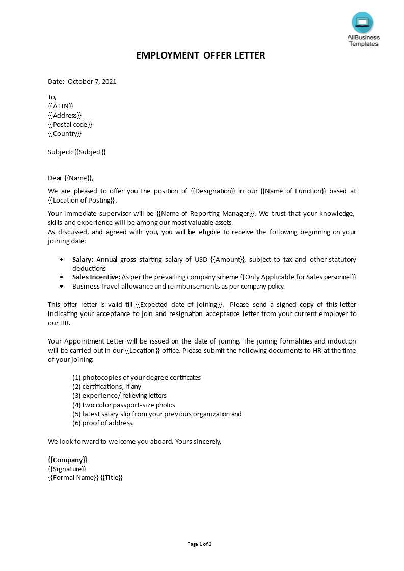 new employee offer letter template