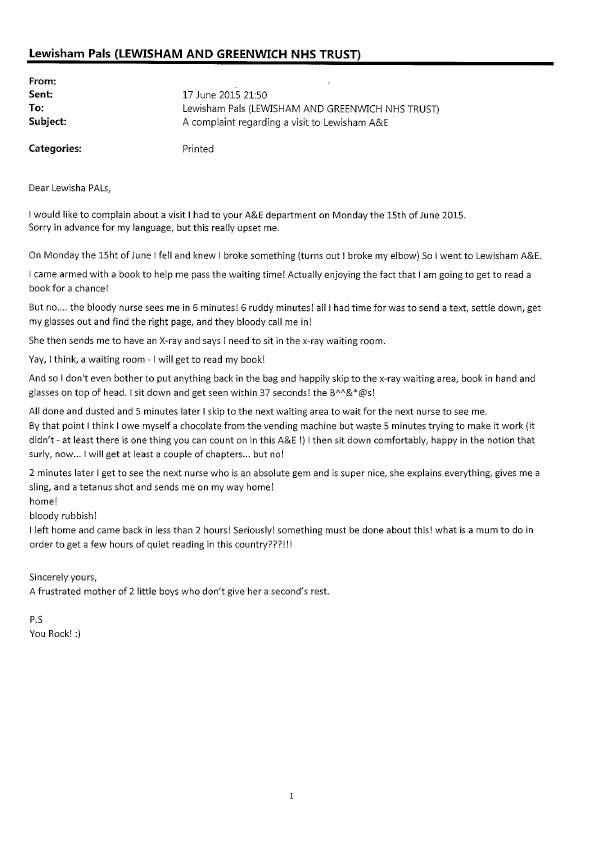 nhs complaint letter template