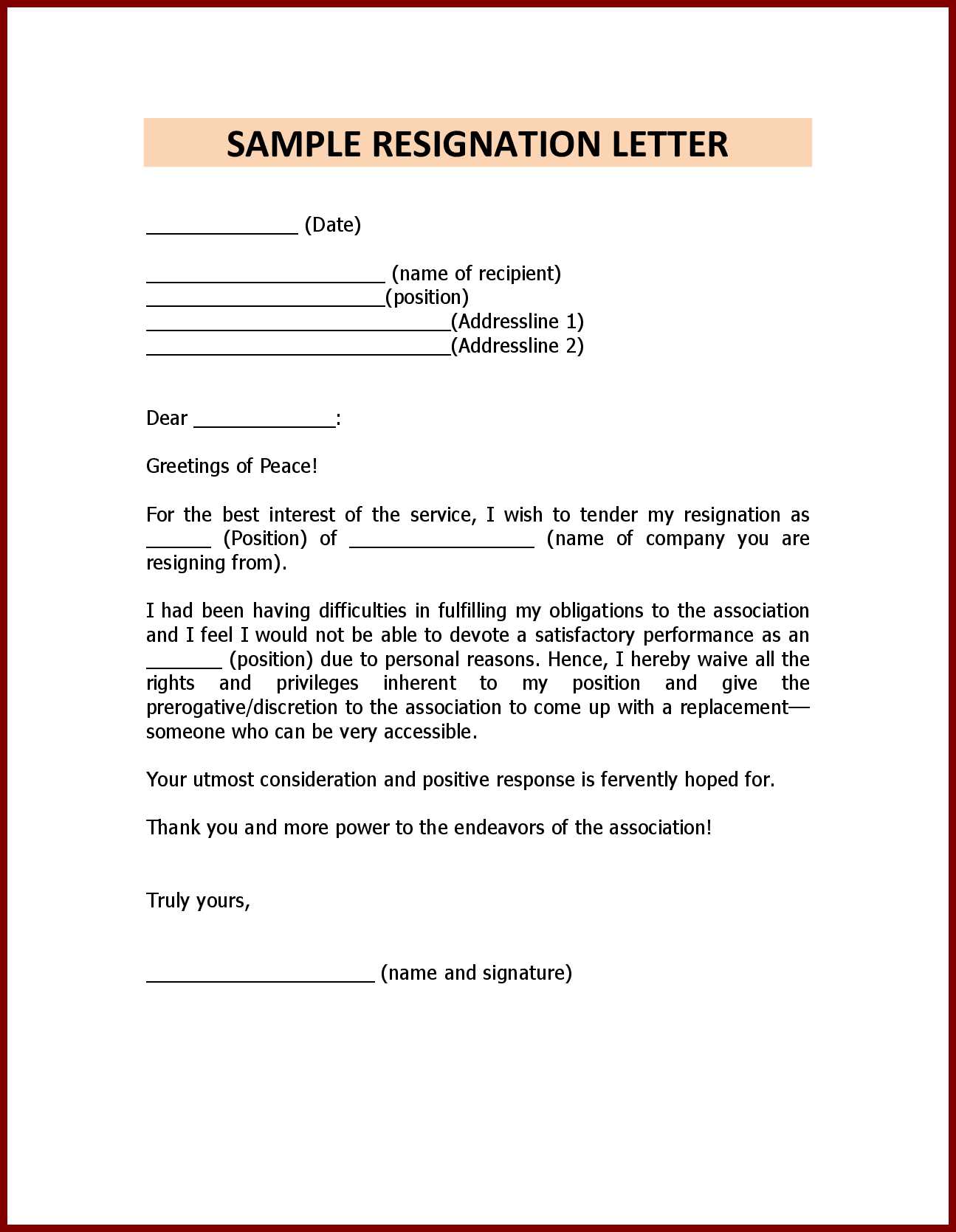 nice resignation letter template