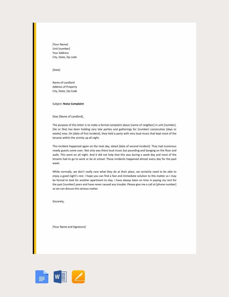 noise complaint letter template