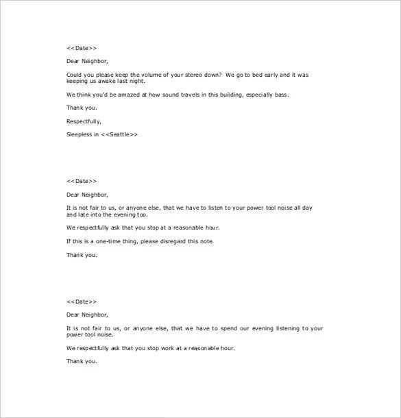 noise complaint letter template