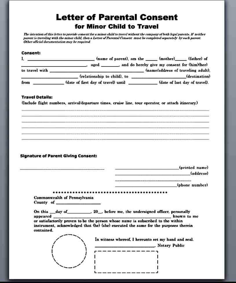 notarized travel consent letter template