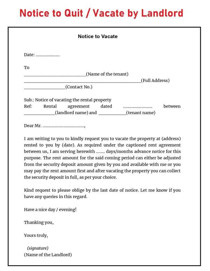 notice to vacate letter to tenant template