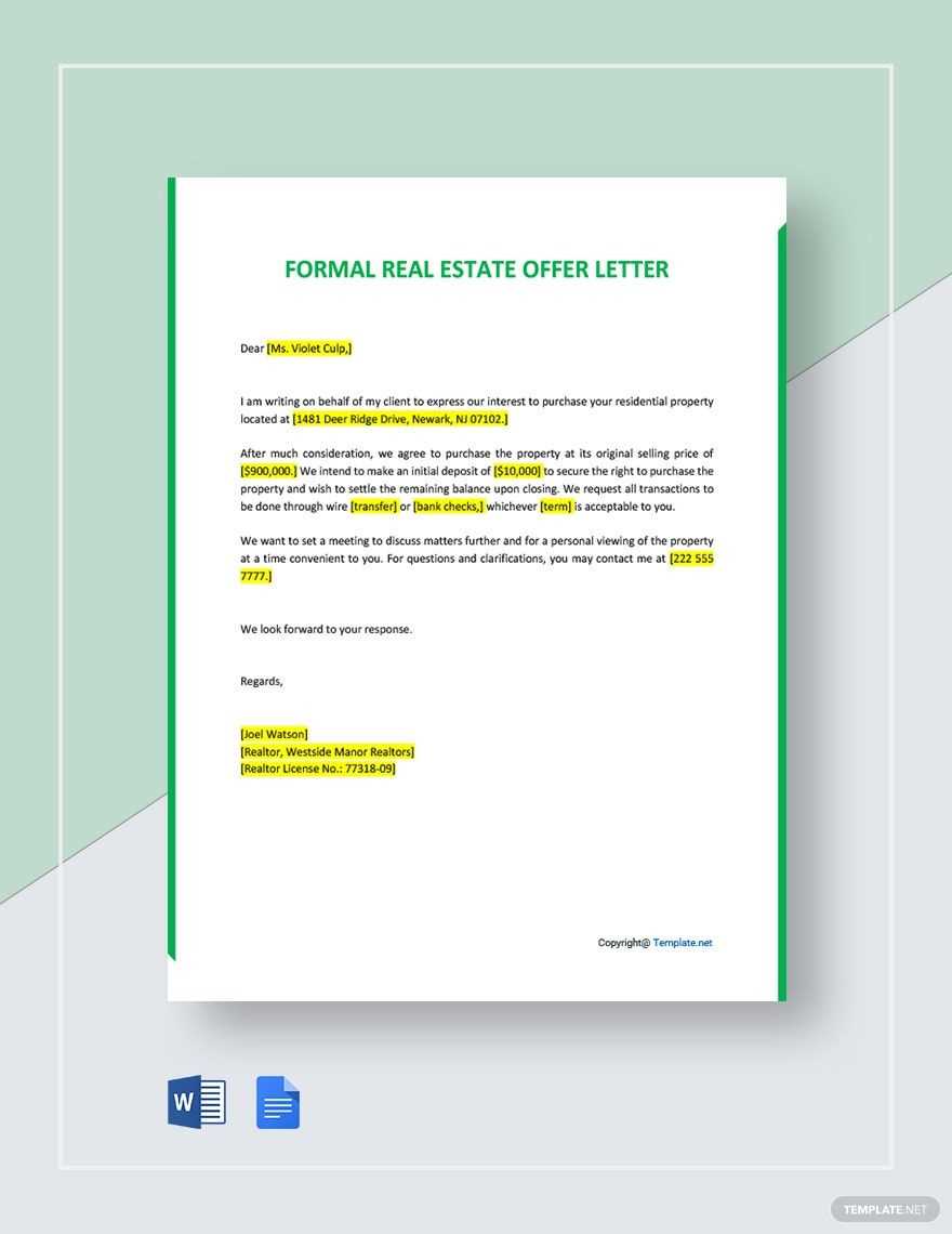 offer letter for house for sale by owner template