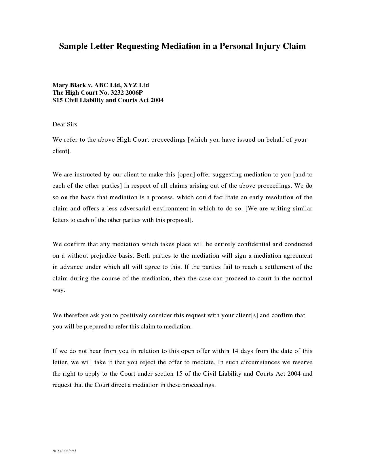 out of court settlement letter template