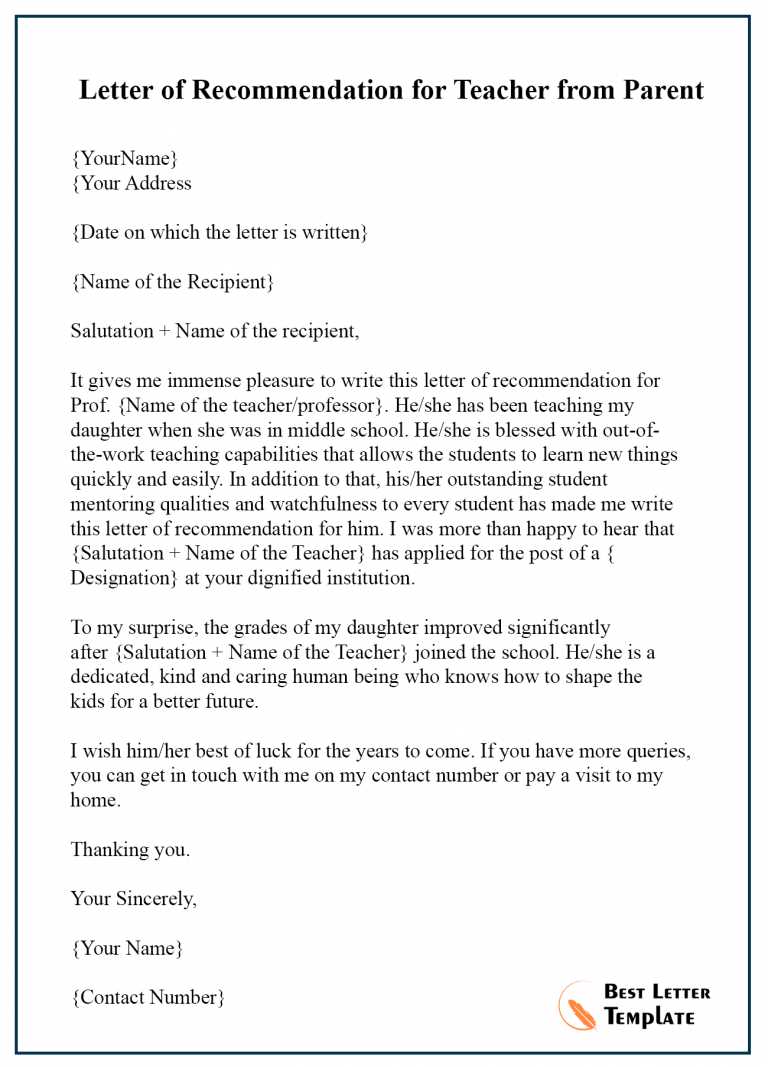 parent letter from teacher template free