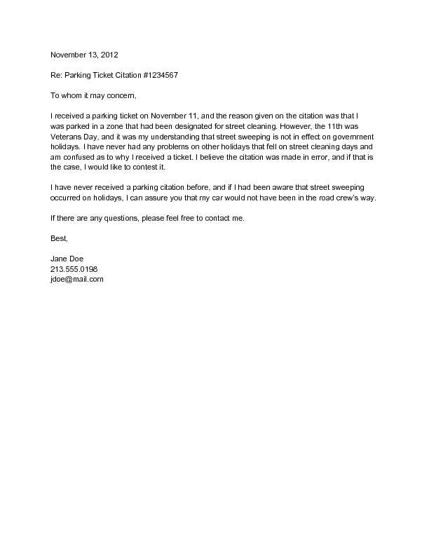 parking ticket appeal letter template uk