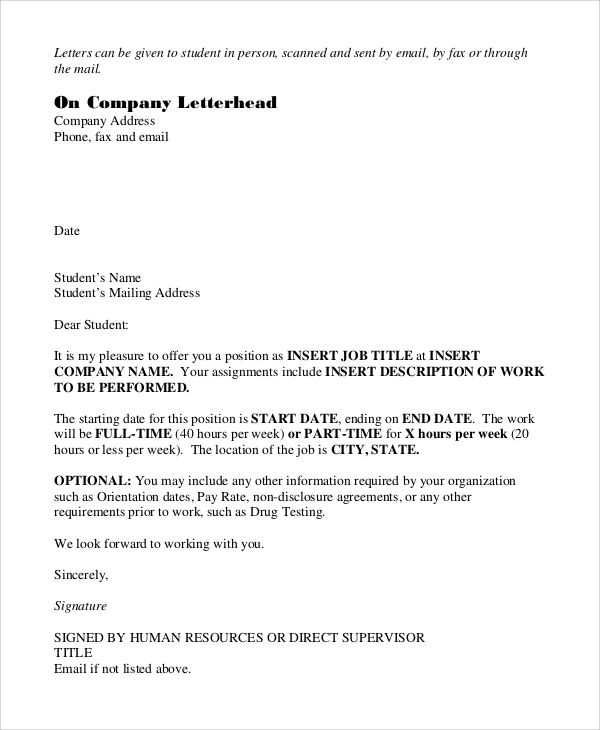 part time offer letter template