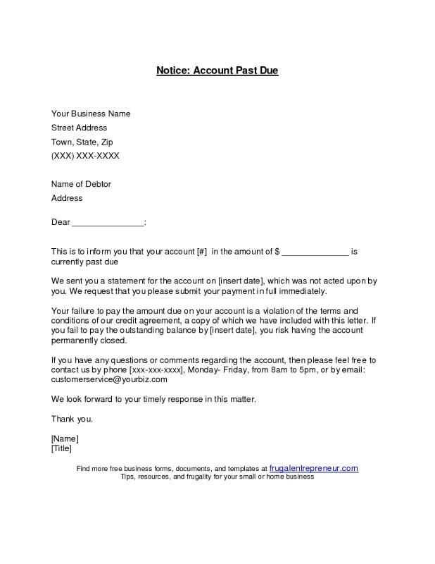 past due payment letter template