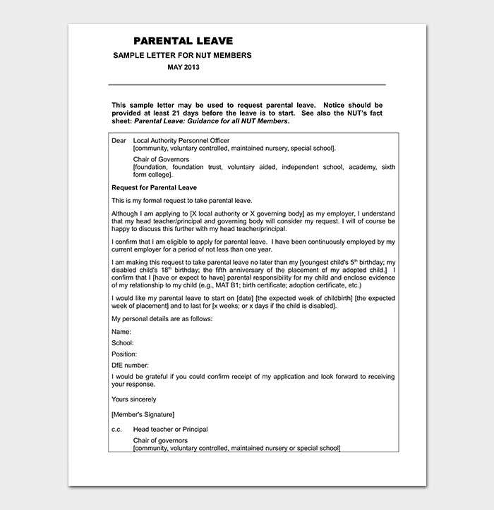 paternity leave letter template