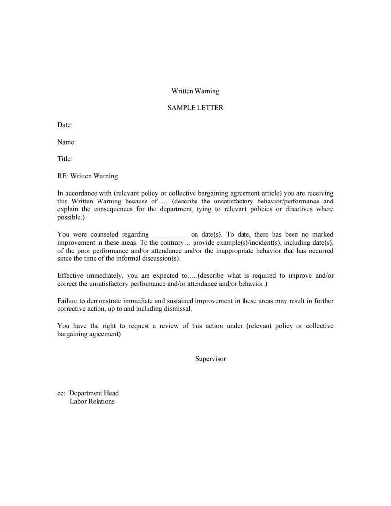 patient warning letter for behavior template