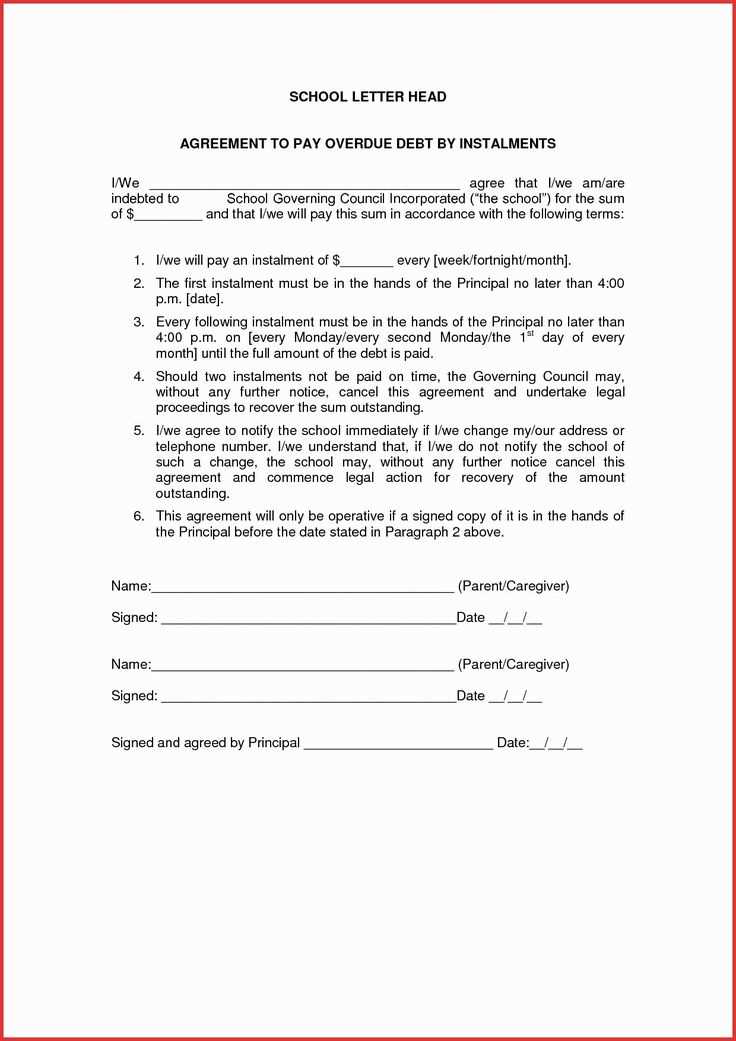 payment plan agreement letter template