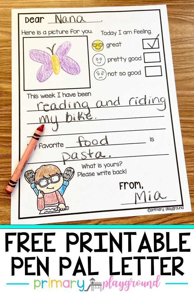 pen pal letter template kindergarten