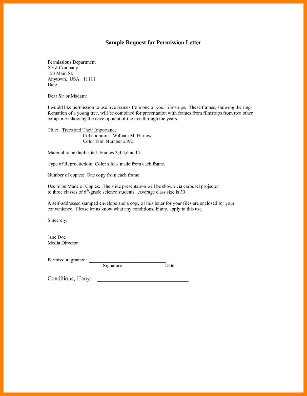 permission template letter