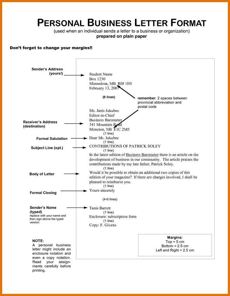 personal letter format template