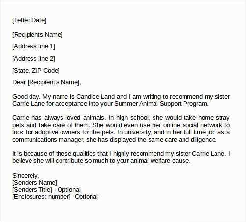 personal letter of recommendation template word