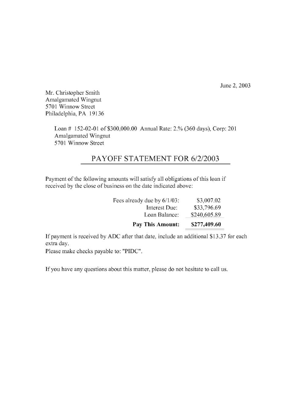 personal loan payoff letter template