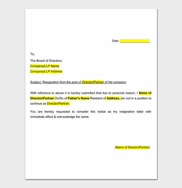 personal reasons resignation letter with immediate effect no notice template