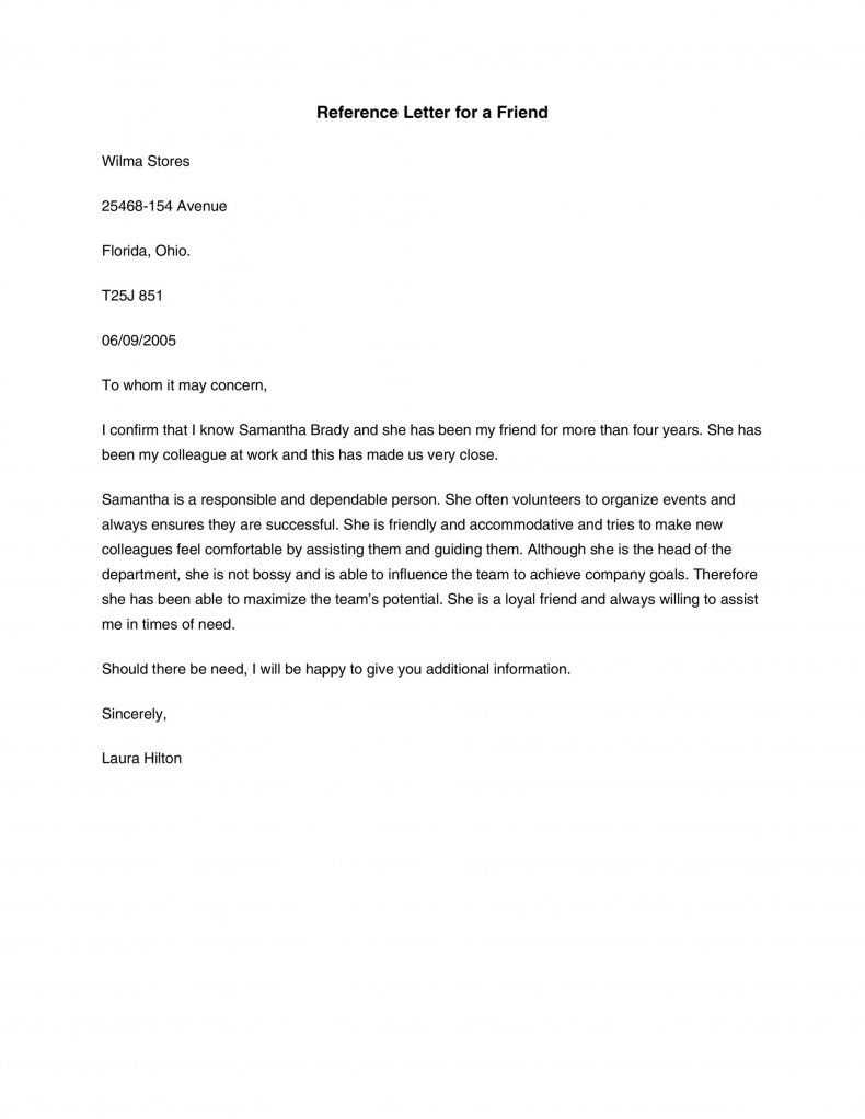 personal reference letter template word