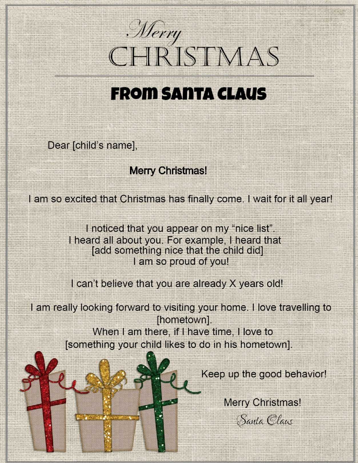 personalised letter from santa template