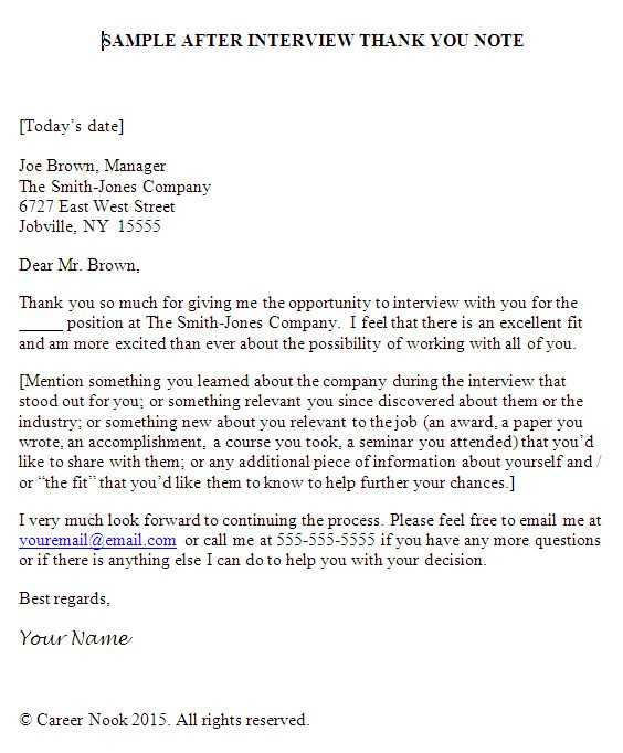 post interview thank you letter template
