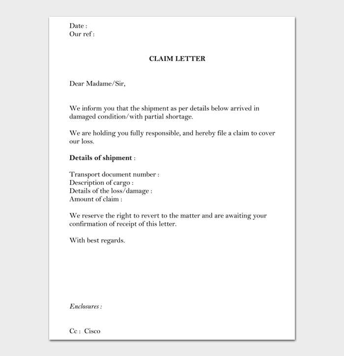 pothole claim letter template