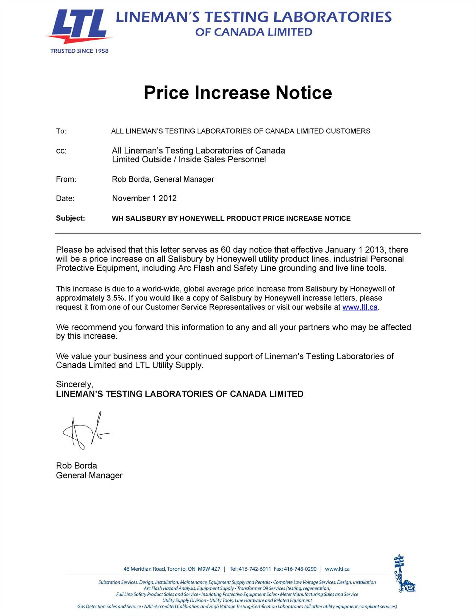 price increase letter template free sample