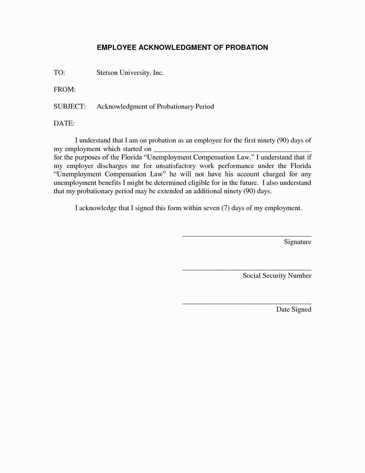 probation letter to employee templates