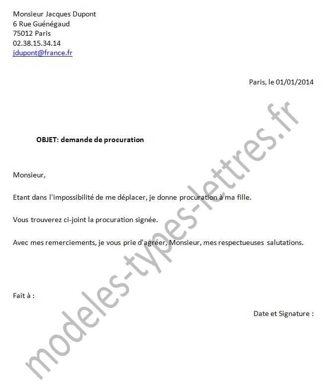 procuration letter template