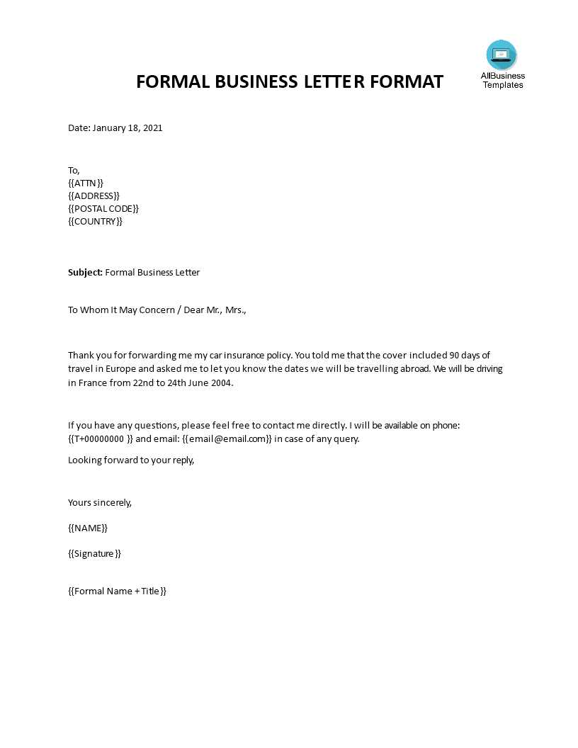 professional business letter format template