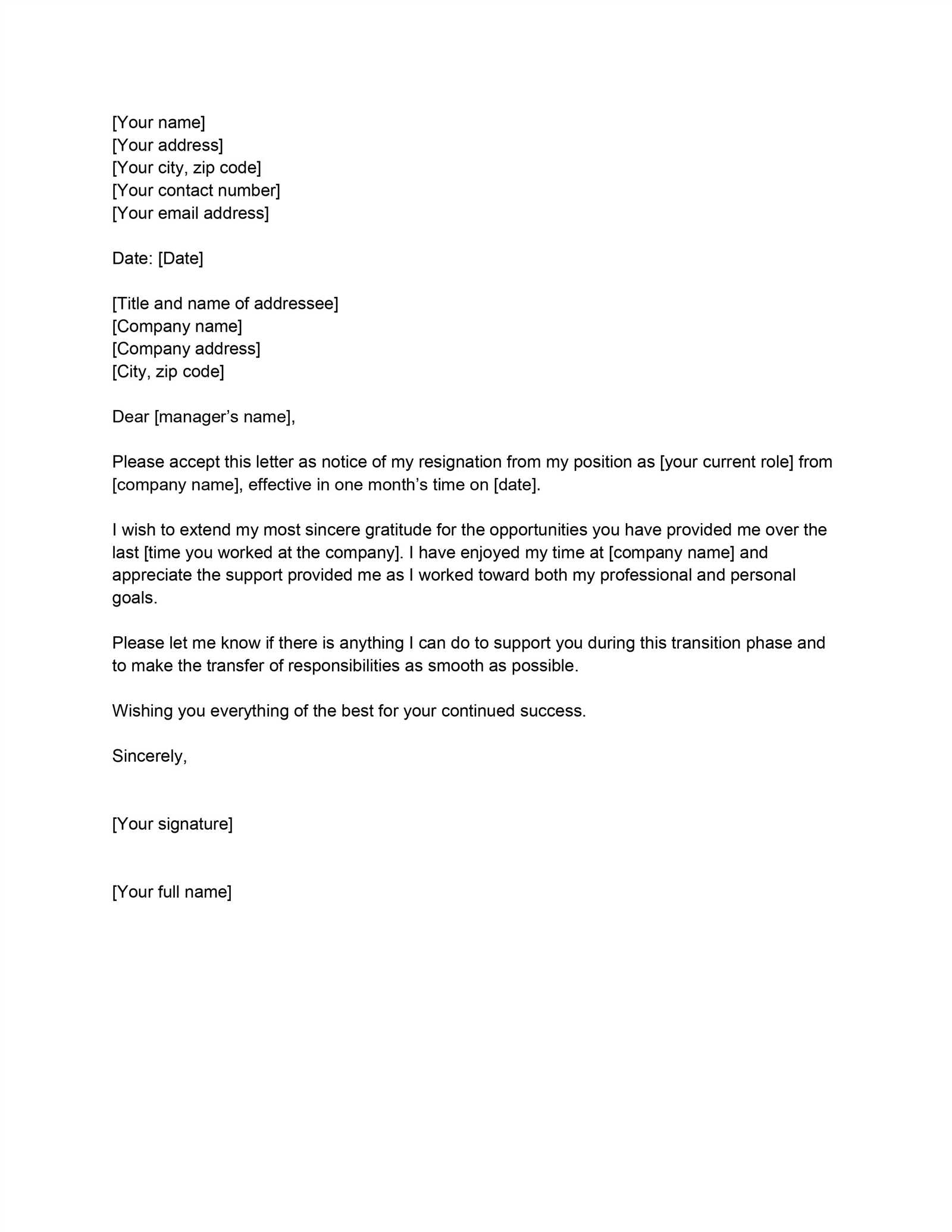 professional resignation letter template pdf