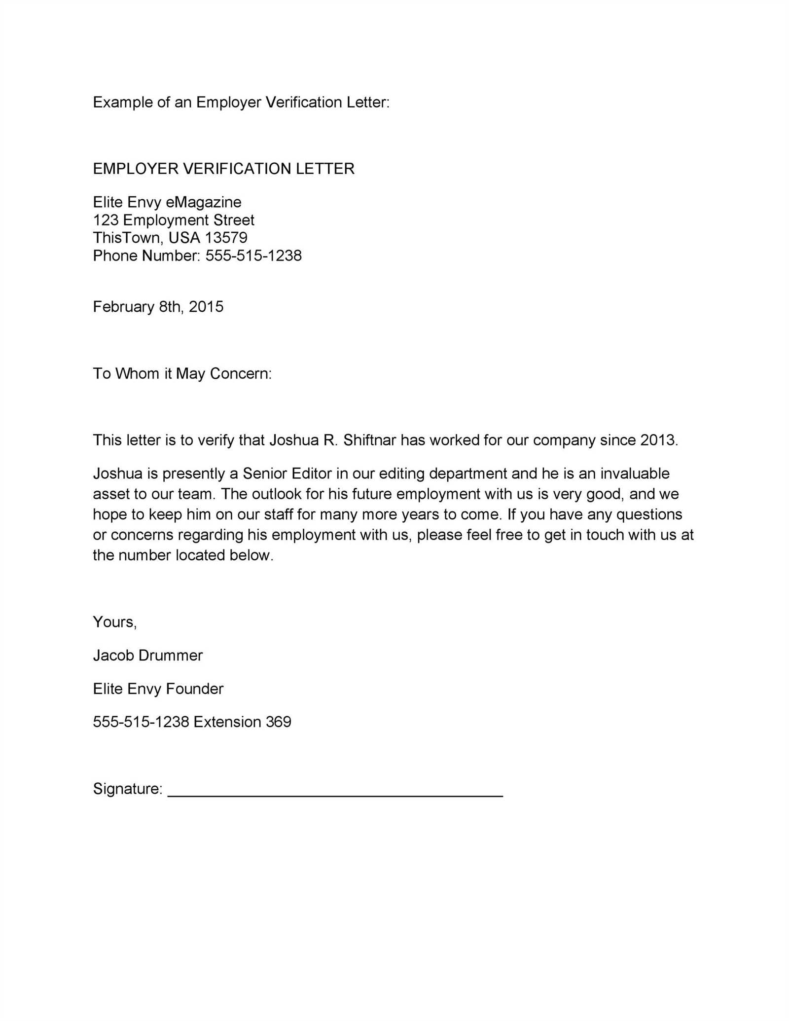 proof of employment letter template free