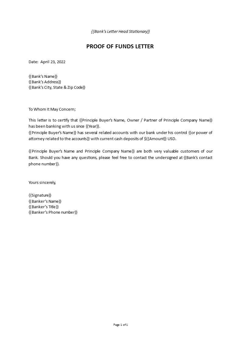 proof of funds letter template word