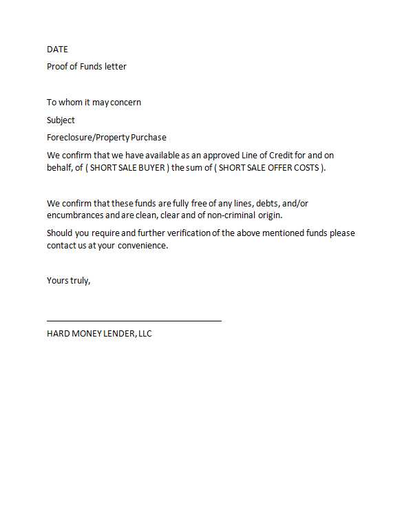 proof of funds letter template