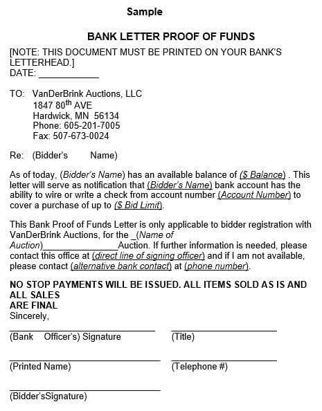 proof of funds template letter