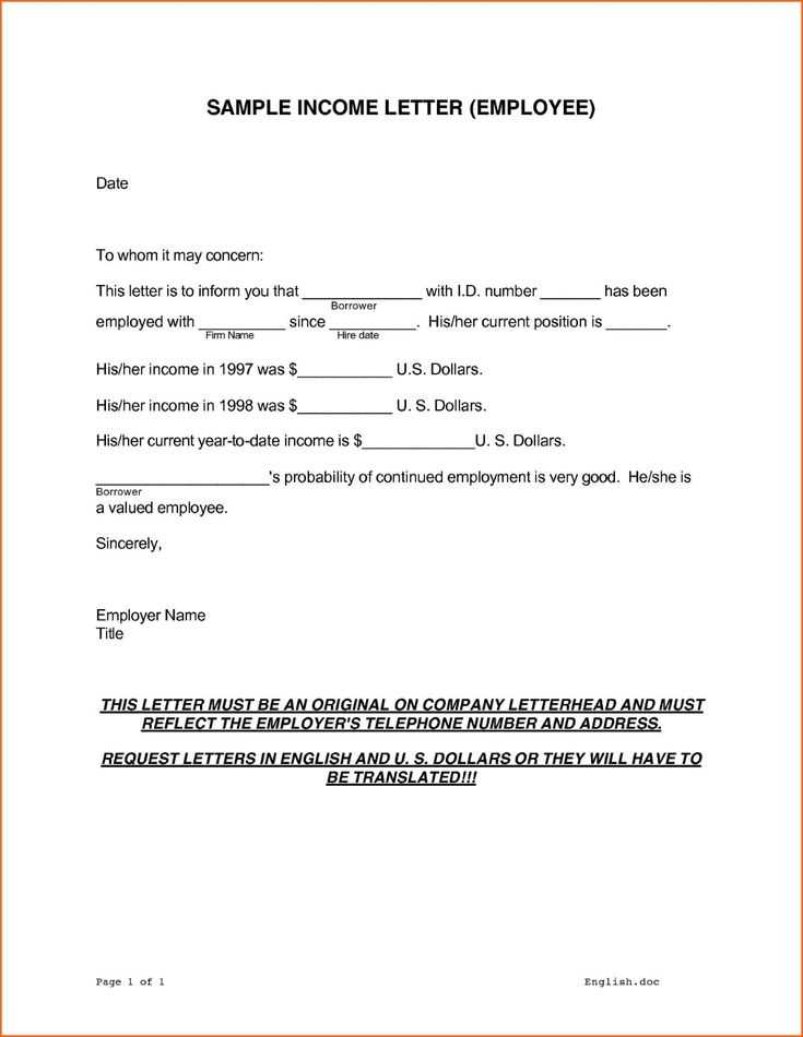 proof of income letter template