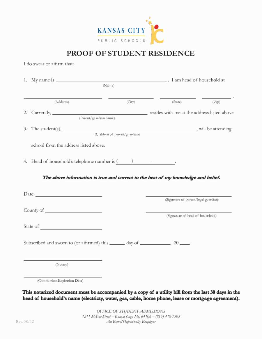 proof of residency letter from parent template