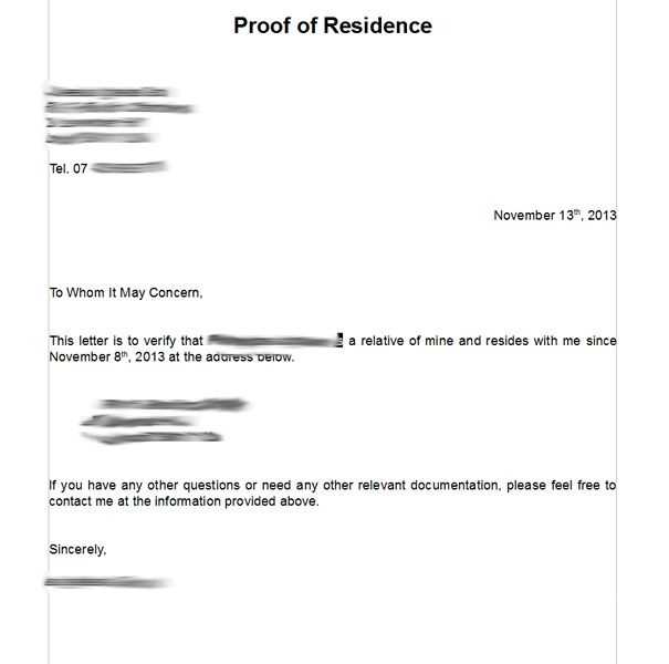 proof of residency letter template