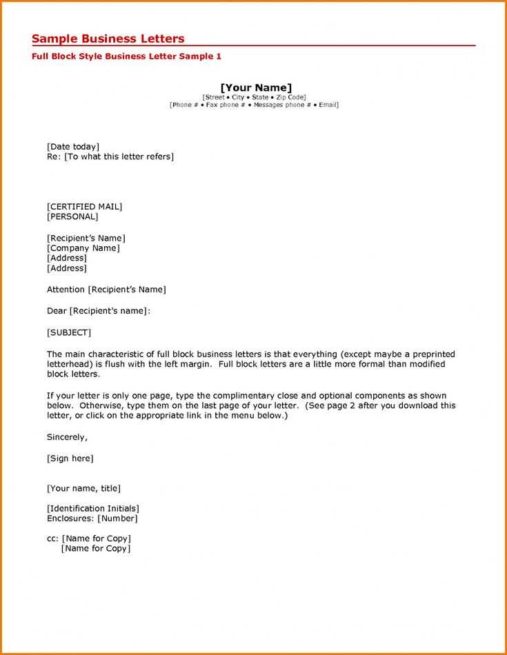 proper template for business letter