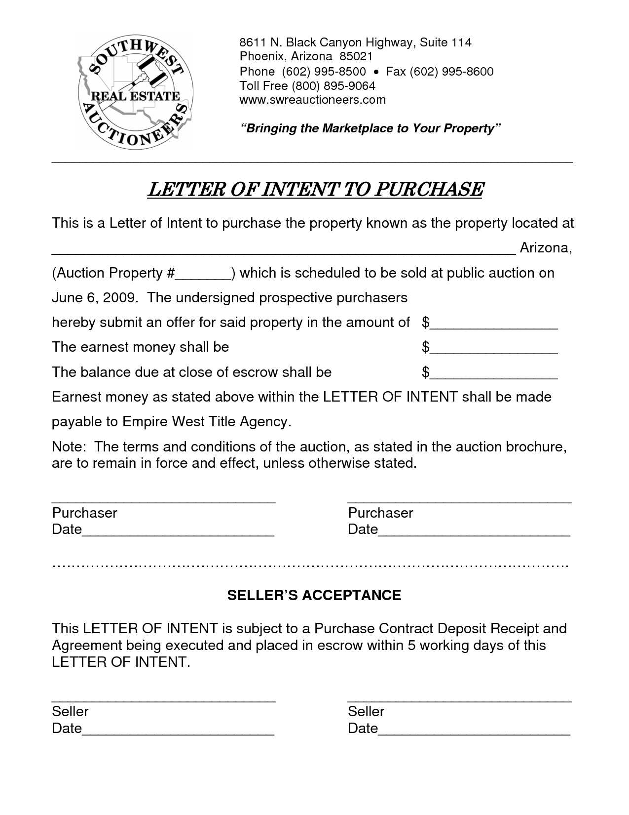 real estate letter of intent template