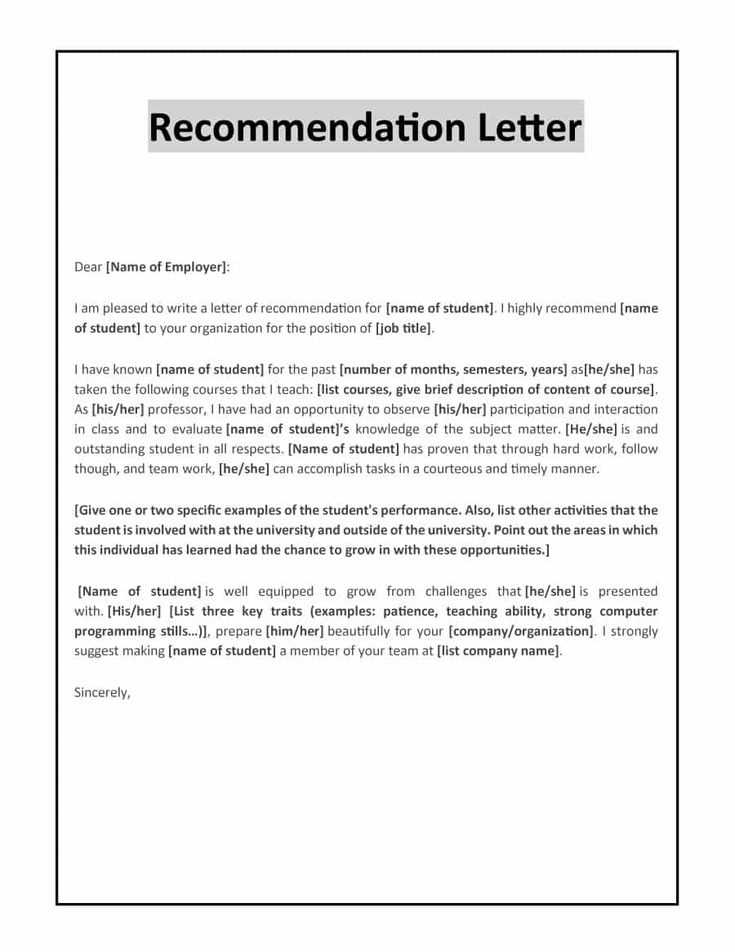 recommendation letter template word