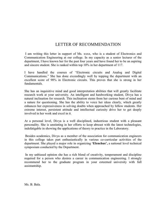 recommendation letter university template