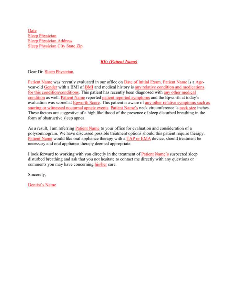 referral letter template doctor