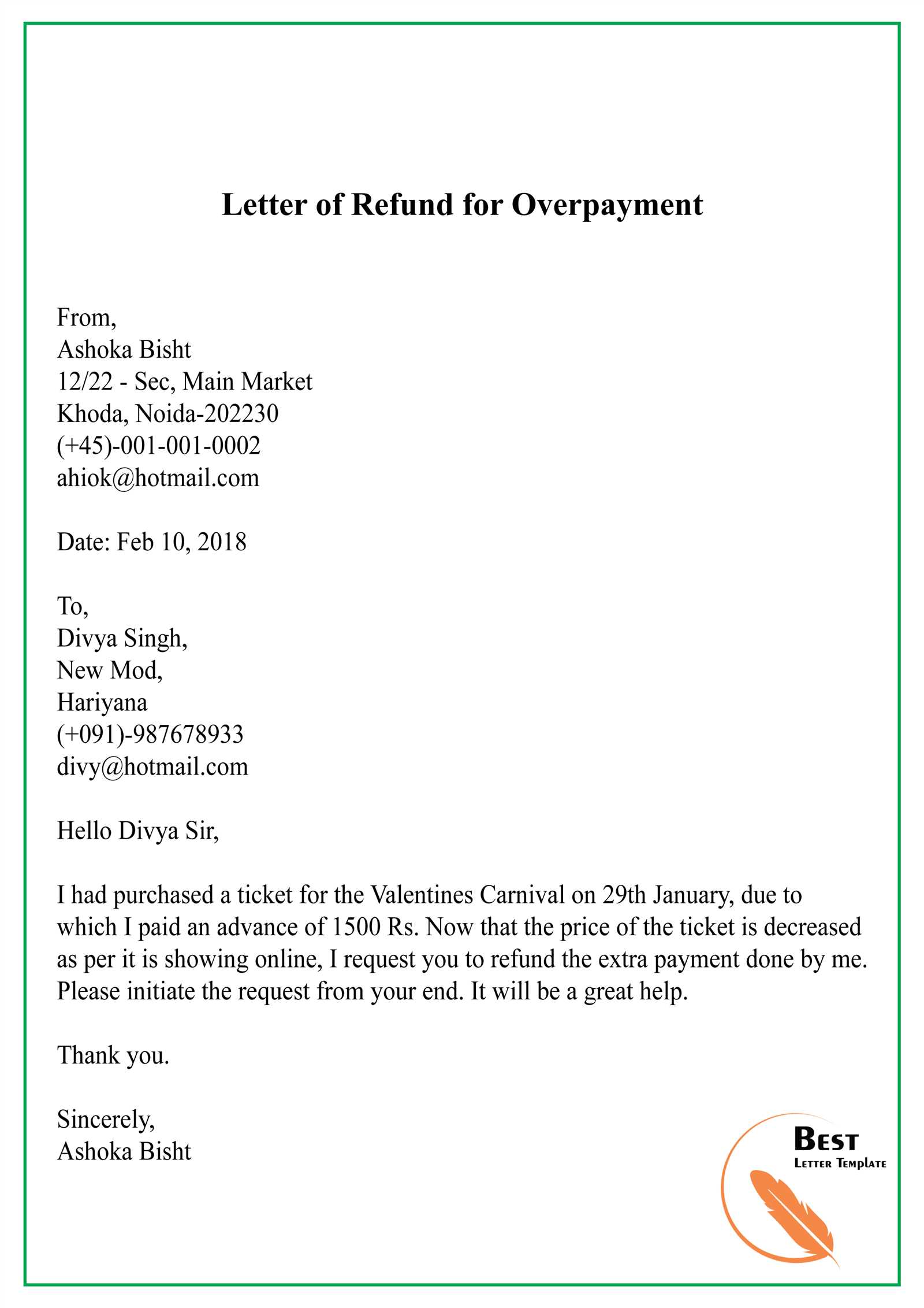 refund letter to patient template