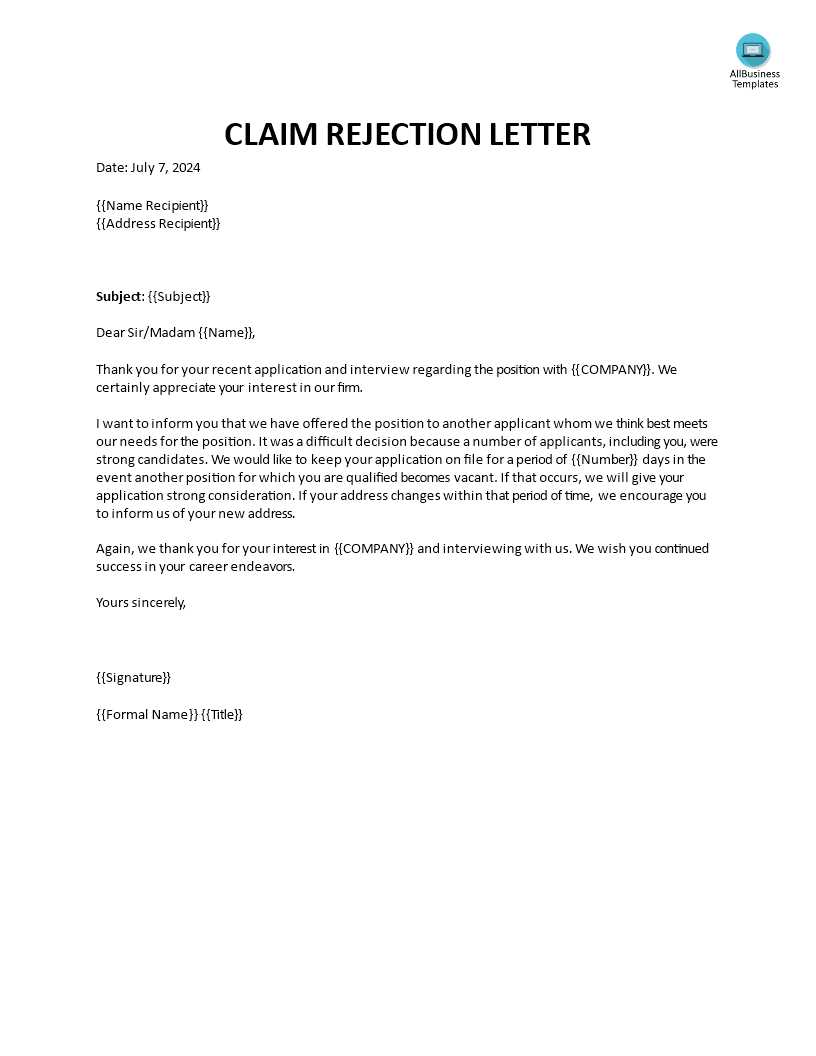 rejection letter templates