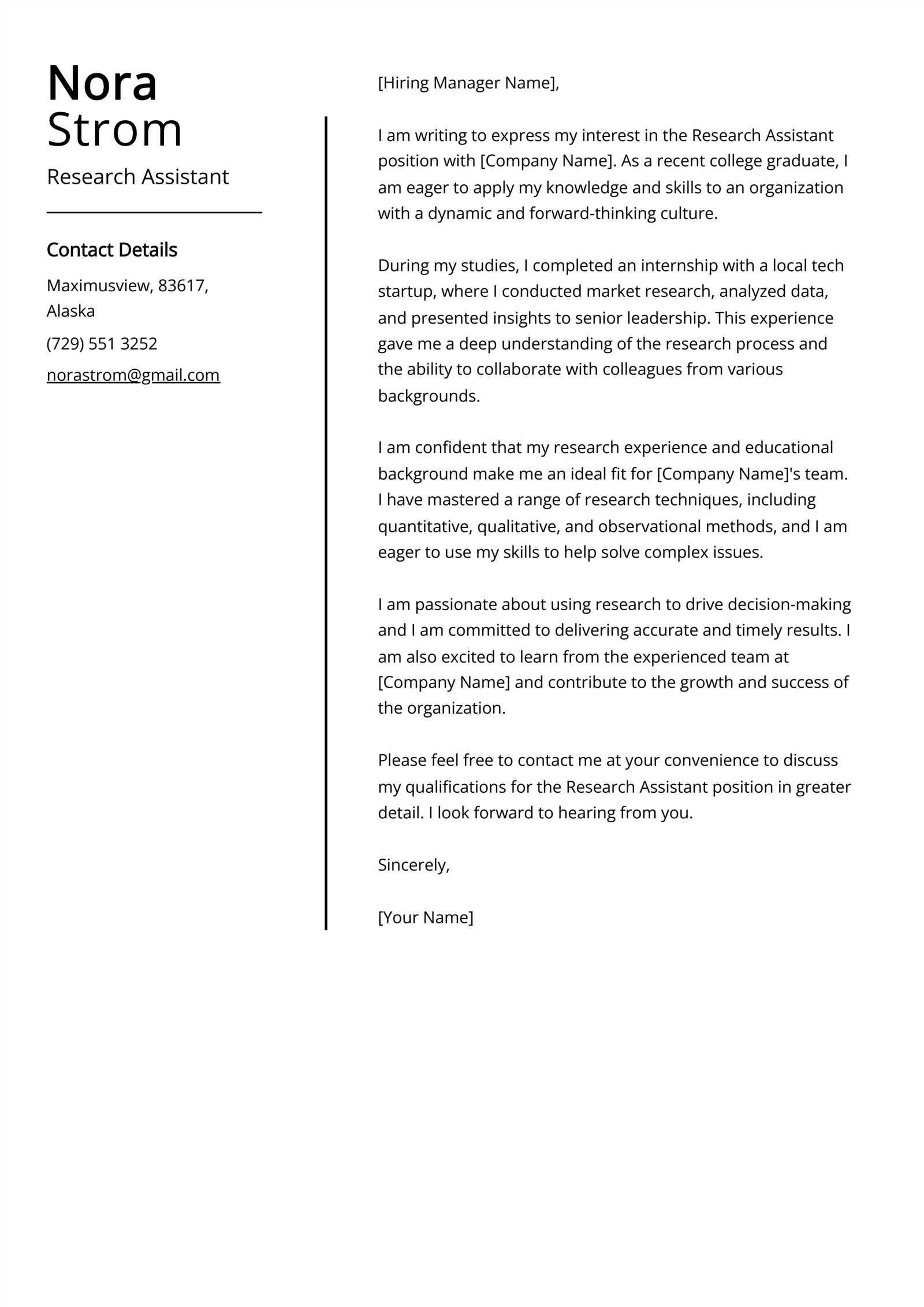 research assistant cover letter template