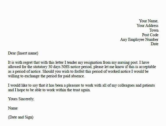 resignation letter nurse template