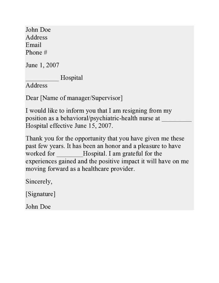 resignation letter nursing template