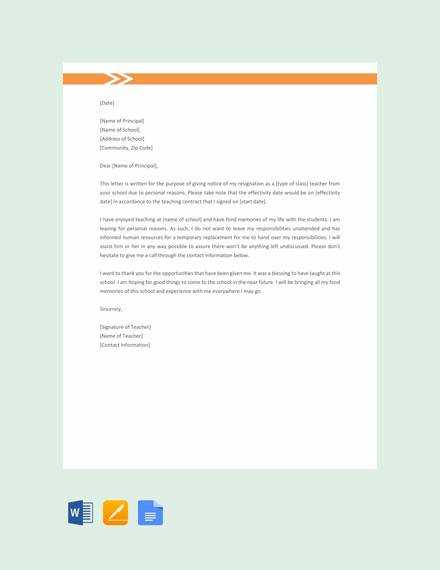 resignation letter personal reasons template