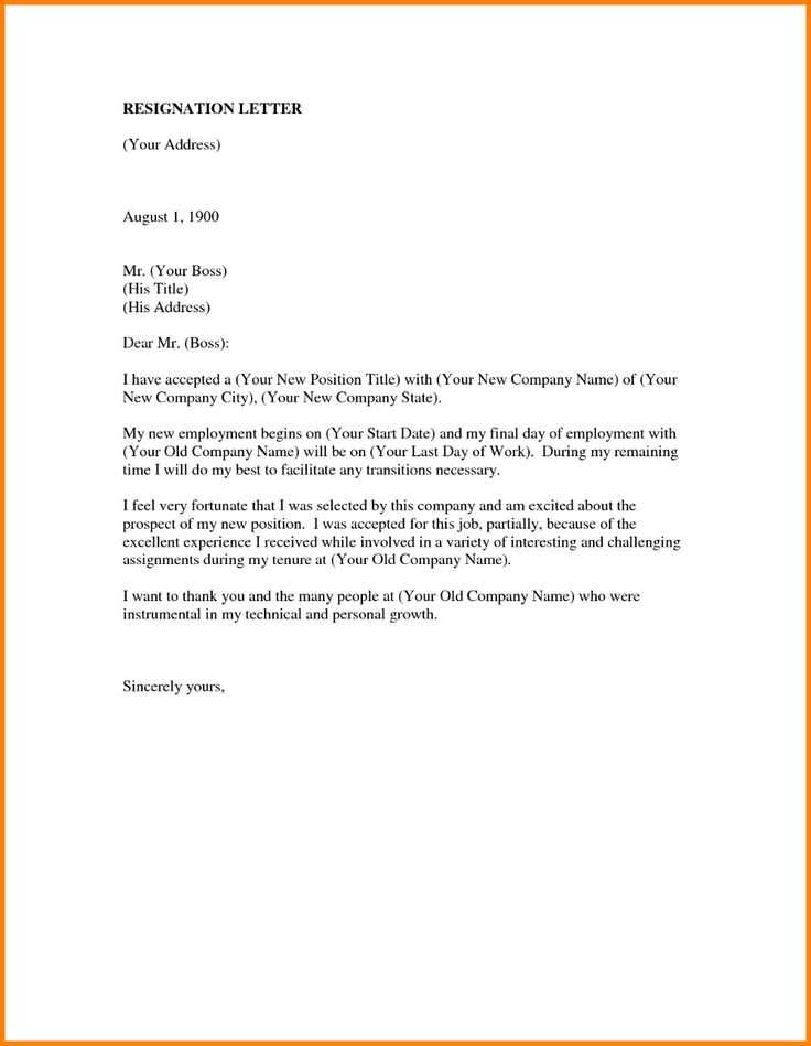 resignation letter template australia